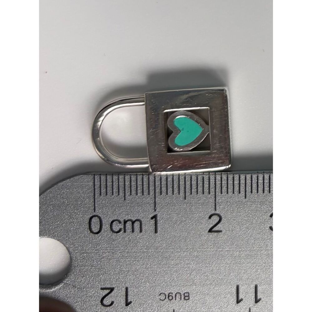 Tiffany & Co sterling silver padlock charm with blue enamel heart - Picture 8 of 15